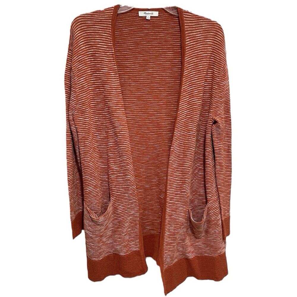 Oversized Madewell Summer Striped Ryder Cardigan Size Small Orange Rusty Torch